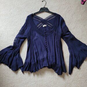 ALTAR'D STATE Boho Chic Lace Top - Navy Blue NWOT